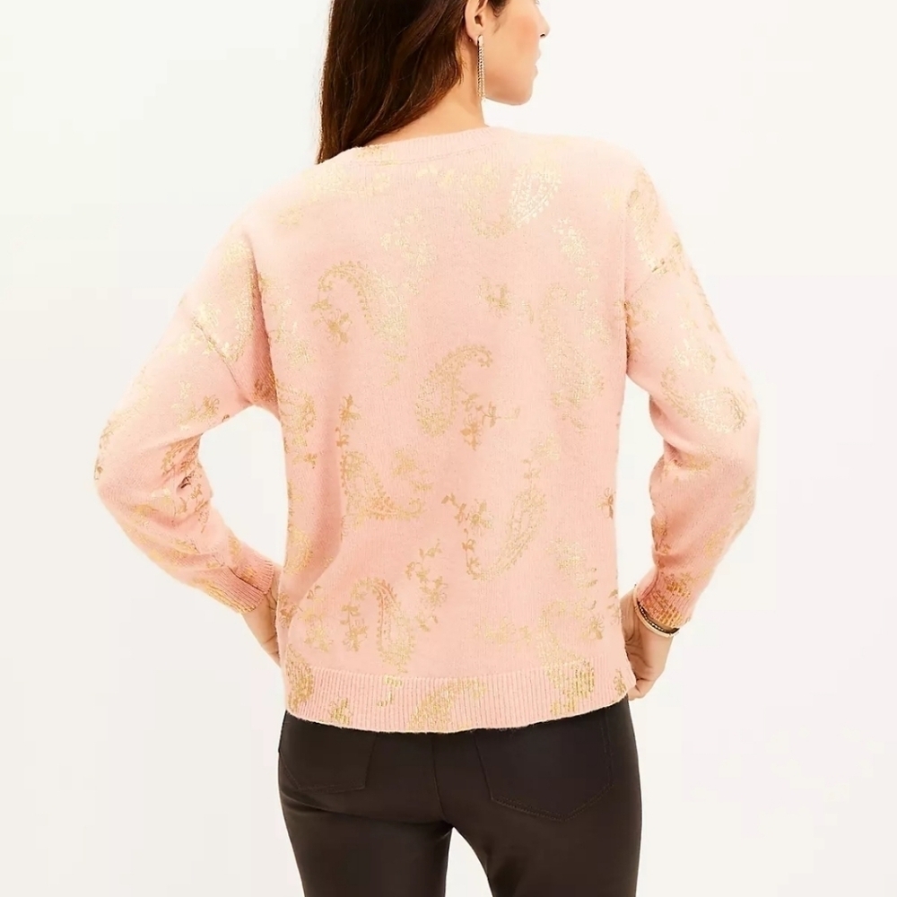 Loft peach gold shimmer paisley sweater sz small new with tags - Picture 2 of 8